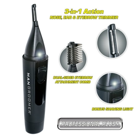 MANGROOMER - PROFESSIONAL PLUS+ Nose Trimmer, Ear Hair Trimmer and Eyebrow Trimmer with Bonus Light!