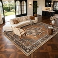 thumbnail image 3 of Toyoso 8x10 Large Traditional Area Rug, Bordered Geometric Silicone Carpet, Durable Washable Non Slip Large Floor Decor for Dining Room and Family Space, 0.25 inch Stain Resistant Rug, Brown Rust, 3 of 7