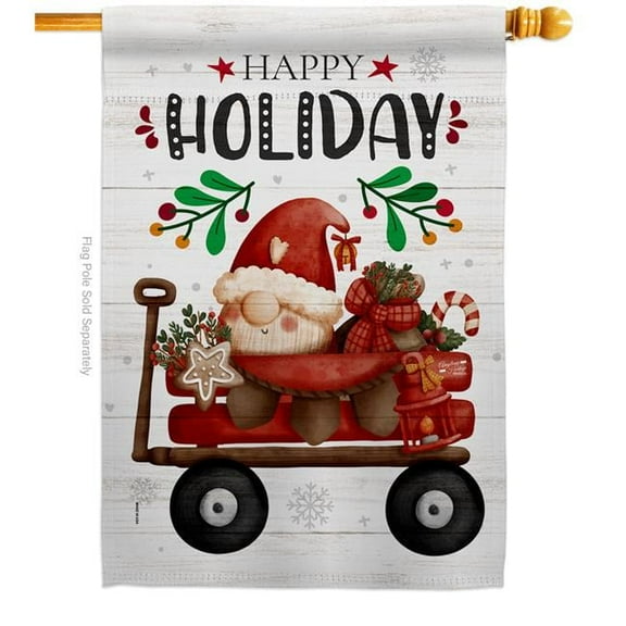Angeleno Heritage H130305-BO 28 x 40 in. Winter Gnome Wagon House Flag Wintertime Christmas Double-Sided Decorative Vertical Flags Decoration Banner Garden Yard Gift