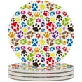 thumbnail image 2 of SKYSONIC Round Drink Coasters 6 Pcs Color Animal Paw Prints Absorbent Ceramic Coaster with Cork Base for Coffee Cups for Home Decor, 2 of 6