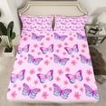 thumbnail image 2 of Homewish Dreamy Pink Butterfly Full Size Sheets for Kids, Kawaii Cartoon Animal Bed Sheets, Cherry Blossoms Sheet Sets, Lightweight Room Decor, 4pcs, 2 of 7