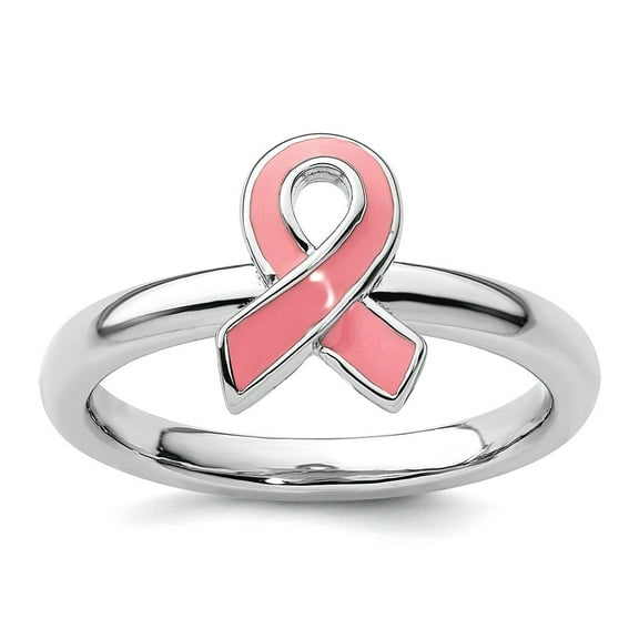 925 Sterling Silver Polished Stackable Pink Enameled Awareness Ribbon Ring Size 8 Stackable Ring for Women
