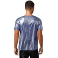 thumbnail image 2 of YONGHS Men's Metallic Shiny Short Sleeve T-shirt Holographic Round Neck Party Disco Club Tee Top Royal Blue S, 2 of 7