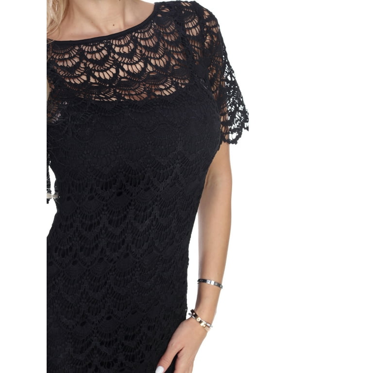 White dress with store black lace overlay