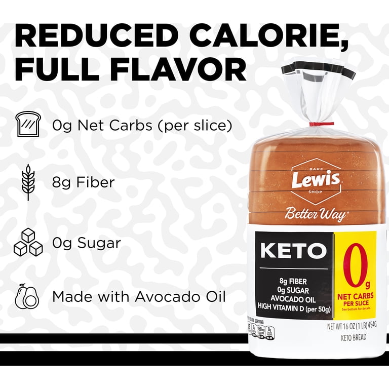 Lewis Bake Shop Low Carb Keto White Bread, Healthy Life, 16 oz