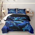 thumbnail image 2 of jejeloiu Sea Turtle Print Bed Spread Queen,Vintage Ocean Animal Queen Coverlet Set For Boys,Blue Black,3 Pieces, 2 of 7