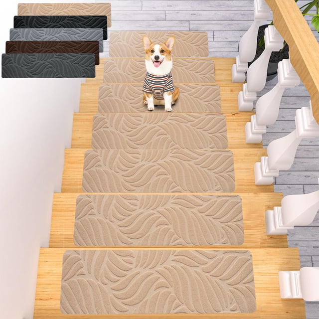 Peldaños antideslizantes - Alfombrillas autoadhesivas para escaleras interiores, 21,6" x 7,4", poliéster (negro, beige, marrón, gris, gris oscuro)