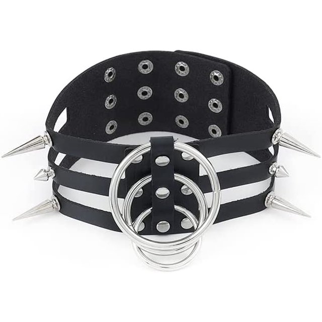 en capas, collar de remache gótico, collar de piel sintética negra, joyería de cosplay para mujer, Cuero, Sin gemas.