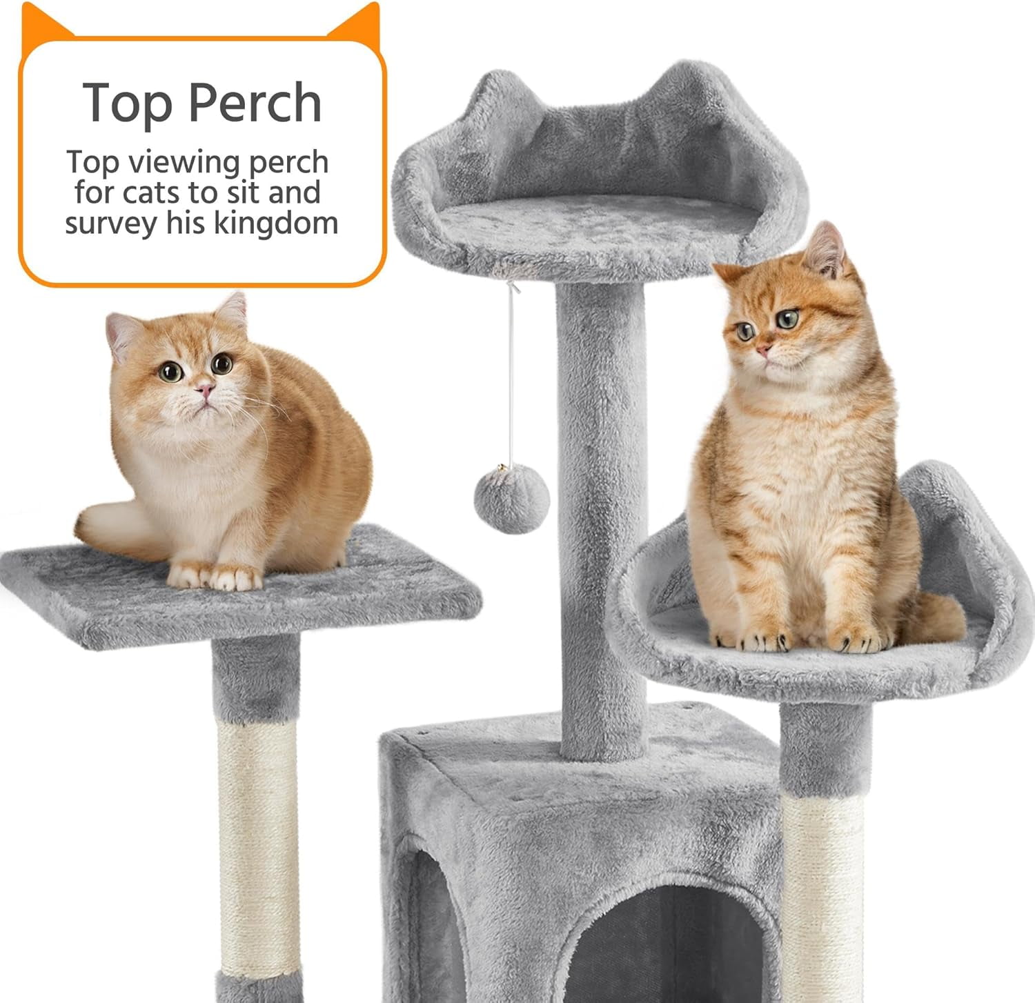 ZYPPP  XL Cat Tree, 72in Multi-Level Cat Tower with 2 Cozy Caves, 3 Soft Perches, Scratching Posts, Board, and Dangling Ball, Pet Furniture Play House for Kittens/Cats, Light Gray