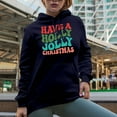 thumbnail image 2 of Have a Holly Jolly Christmas, Winter Season or Party Themed, Groovy Retro Wavy Text Merch Gift, Navy Blue Hooded Sweatshirt or Hoodie, 2XL, 2 of 5