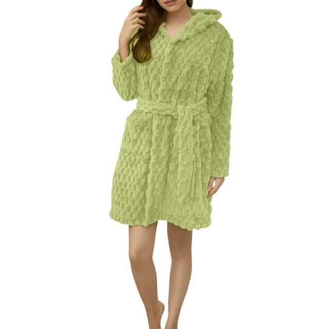 Jindong Plush Bathrobes for Women Plush Absorbency Robe for Women Extra Long Fleece Bathrobe with Hood and Pockets | Warm Cloth Loungewear Womens Robes