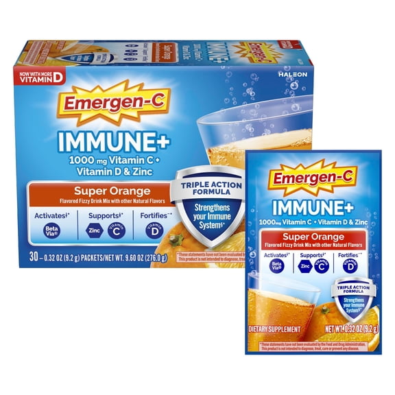 Emergen-C Immune Triple Action Immune Support Powder, Betavia (R), 1000Mg Vitamin C, B
Vitamins, Vitamin D and Antioxidants, Super Orange, Back to School Essentials – 30 Count