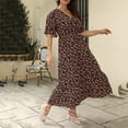 thumbnail image 4 of Womens Dresses Plus Size Sales Under $10s Casual Cuihua Flare Short Sleeve Waist V-Neck Mid Calf Dress, 4 of 5