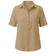 thumbnail image 4 of Ashirexll Summer Tops for Women Fashion Casual Linen Color Turtleneck Long Sleeve Button and Snap V-Neck Top Short Sleeve V-Neck Top, 4 of 6