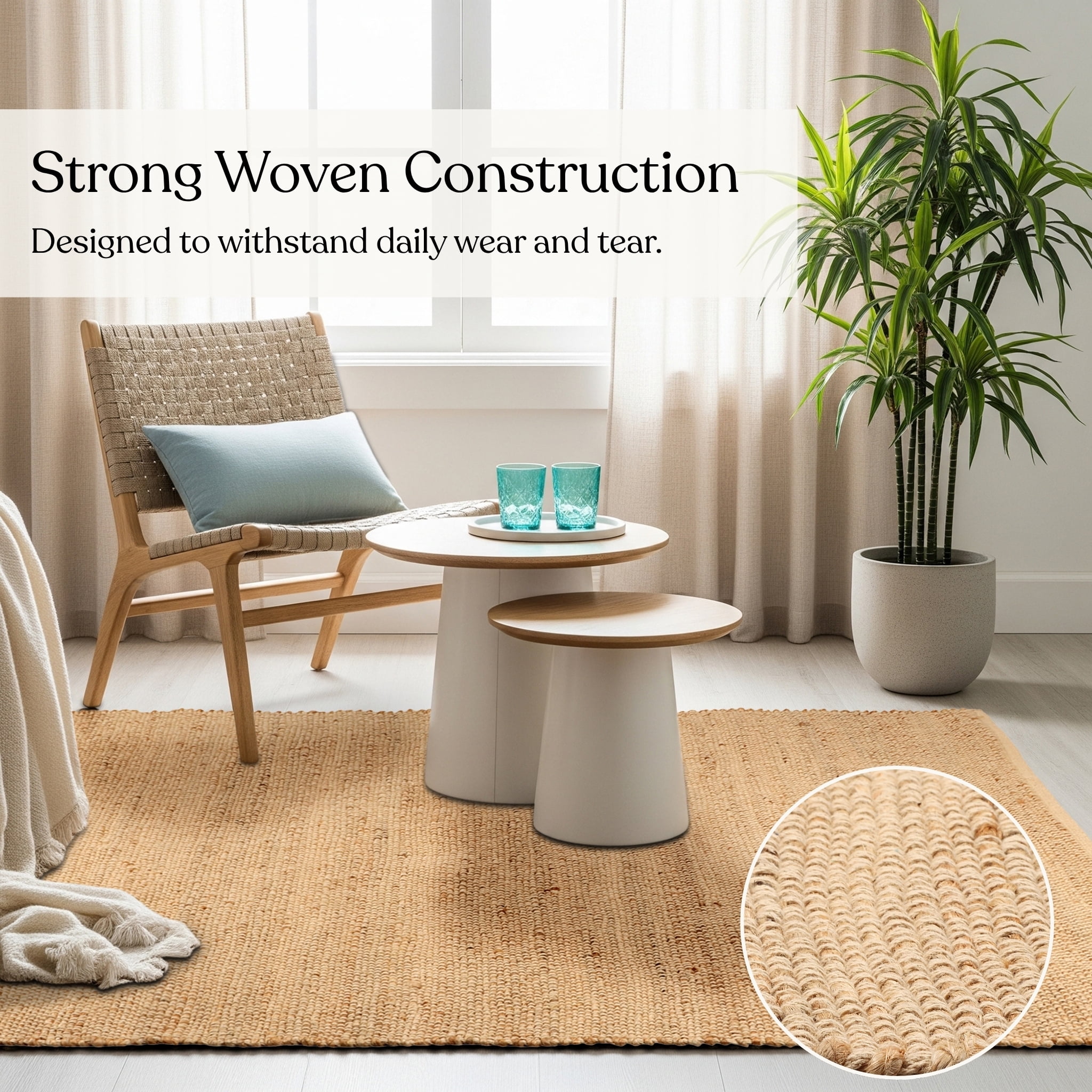 Delara Handwoven Jute and Cotton Area Rug – Natural Rug, Farmhouse Accent Rug for Living Room, Bedroom, or Entryway – Sustainable, Flatweave, Natural , 4' X 6'