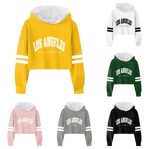 Ulitacool Toddler Sweatshirts For Girl Round Neck Letter Graphic Top Long Sleeve Hooded Versatile Playsuit 4-5 Years Yellow