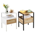 thumbnail image 2 of M optimized 15.75 Inch Bedside Tables with Rattan Drawer Mid Century Modern Nightstand End Table Furniture for Living Room Bedroom, 2 of 8