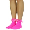 thumbnail image 3 of ToBeInStyle Women's Opaque Ankle High Socks w/ Ruffled Lace Top - Hot Pink, 3 of 7