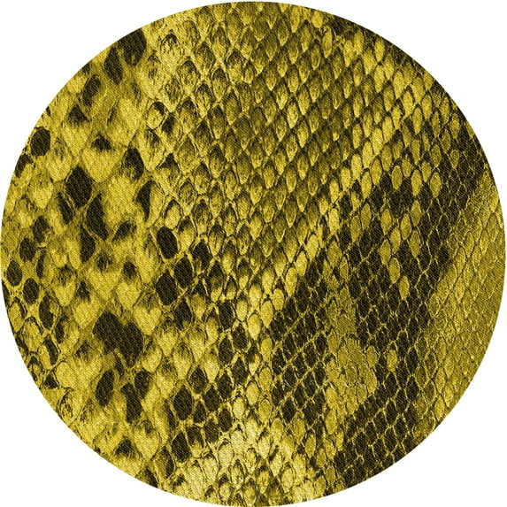 Ahgly Company Machine Washable Indoor Round Transitional Yellow Area Rugs, 7' Round