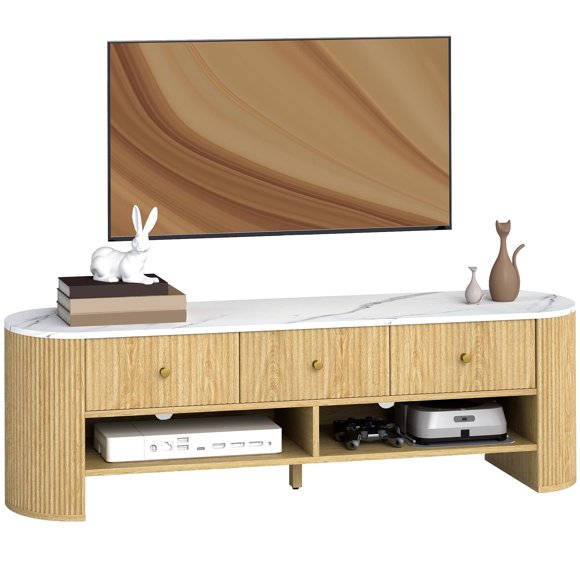 HOMCOM TV Stand with Storage, TV Table for 32-65 Inch Television, Natural