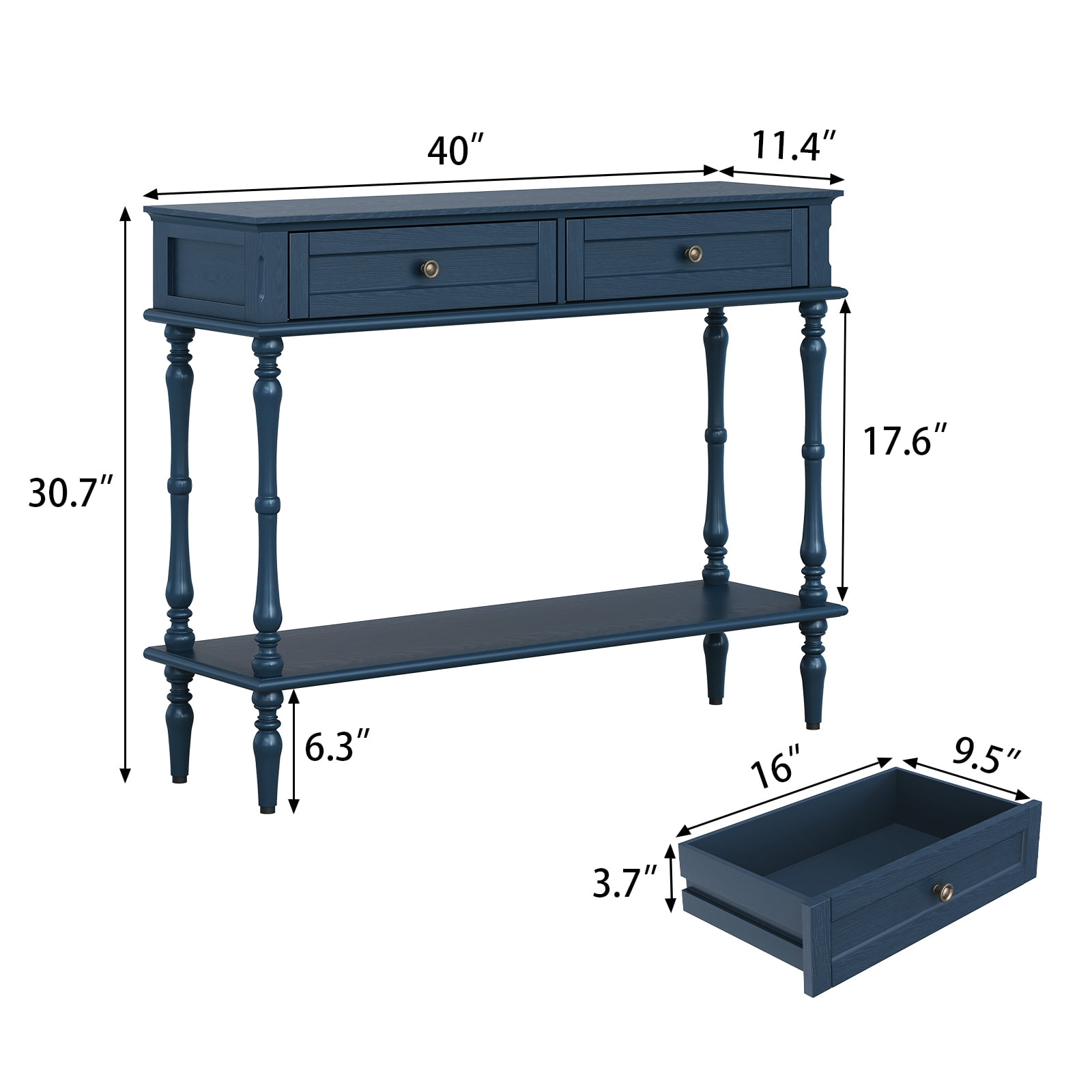 HLR 40" Modern Console Table, Assembled Entryway Table with 2 Drawers for Living Room, Blue