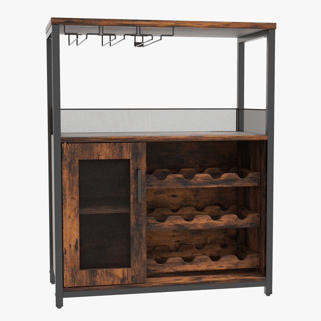 3-Tier Wine Bar Cabinet with LED Lights, Modern Liquor Buffet Sideboard with Glass Holder Removable Wine Rack and Ample Storage for Dining Room Kitchen Home Bar, Grey