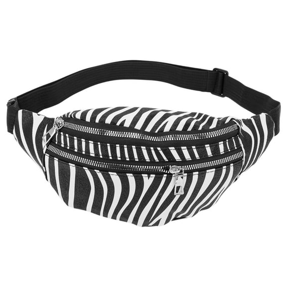 Unique Bargains 1 Pc Fanny Pack Zebra Pattern Waist Bag Black White