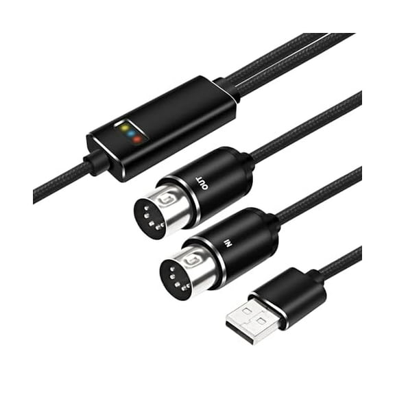 YJJSKEJI MIDI to USB Interface Cable Adapter 5 Pin MIDI to USB Input&Output Converter Cord with LED Indicator for Piano Keyboard to PC Mac Laptop -2M/6.5FT