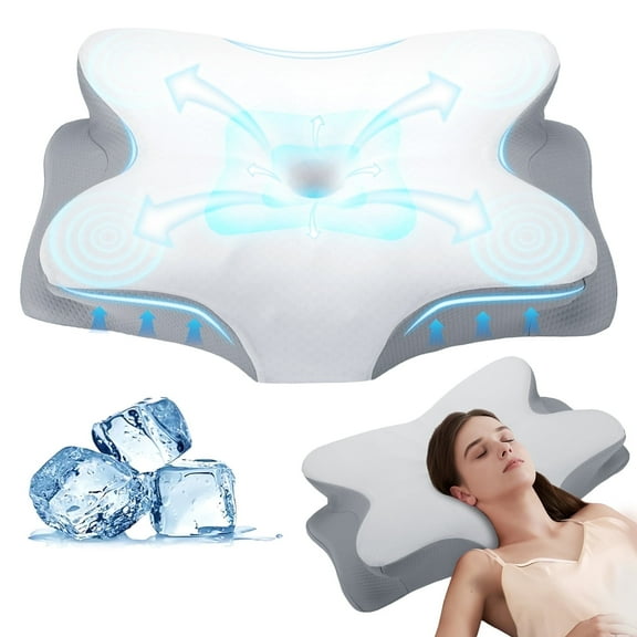 Memory Foam Pillow for Neck Pain Relief Ergonomic Cervical Support with Cooling Foam Pillow for Side Back Stomach Sleepers Standard Firm, White
