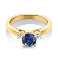thumbnail image 3 of Gem Stone King 18K Yellow Gold Plated Silver Blue Created Sapphire and White Topaz 3-Stone Engagement Ring for Women (1.28 Cttw, Round 6MM, Gemstone September Birthstone, Size 9), 3 of 6