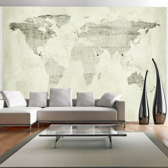 Tiptophomedecor Peel and Stick World Map Wallpaper Wall Mural - Green Wood World Map - Removable Wall Decals