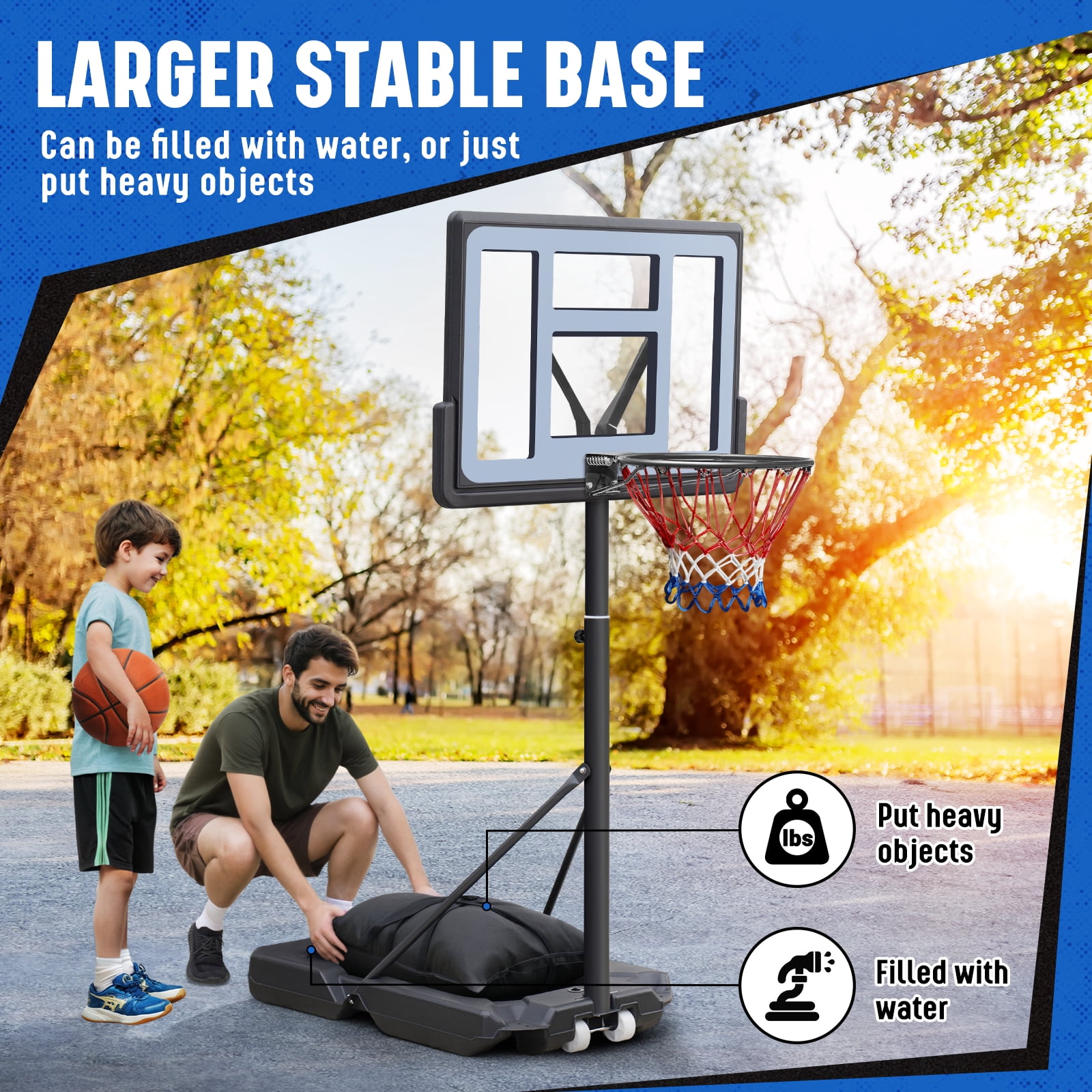 SERAY Basketball Hoop with 44 inch Backboard and 2 Wheels, Basketball Hoop Outdoor 3.8-10 feet Adjustable Height for Kids/Adults Outdoor/Indoor Sports