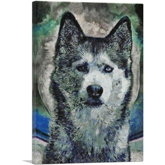 ARTCANVAS Siberian Husky Dog Breed Blue Green Canvas Art Print - Size: 40" x 26" (1.50" Deep)