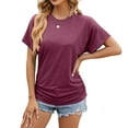 thumbnail image 5 of Riforla 2024 Spring/Summer New Solid Round Neck Loose Short Sleeved T Shirt Top for Women for Women Long Sleeve Cheer Shirt Red L, 5 of 6