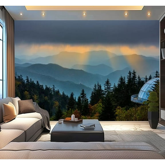 Peel and Stick Wallpaper Sunset Great Smoky Mountains National Park Modern Art Wall Mural Decor Self Adhesive and Removable 100in x 144in