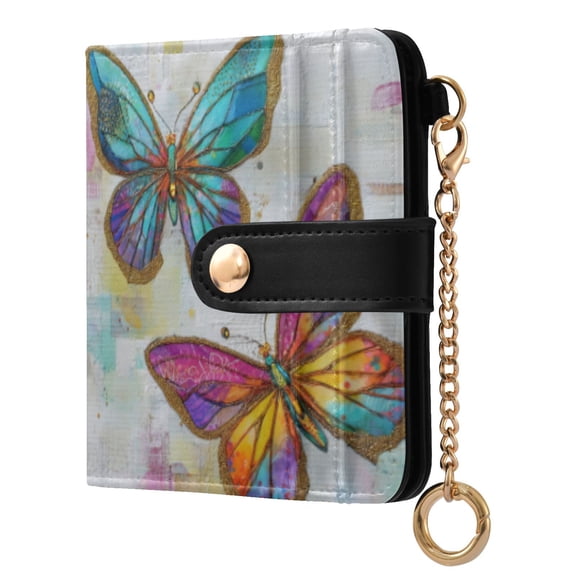 Qxltty Artistic Butterfly Ladies Wallet Rfid Slim Thin Compact Credit Card Women Wallet Zipper Coin Pocket and ID Window for Female Gifts