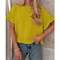thumbnail image 2 of Lentta Womens Short Sleeve Sweater Round Neck Ruffled Hem Knit Crochet Pullover Casual Top Blouse, 2 of 7