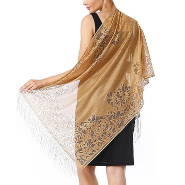 Jeffdad Women's Floral Lace Scarf Shawl Wif Tassels For Women's Evening Dress Evening Party Mesh