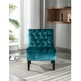 thumbnail image 2 of Accent Living Room Chair, Modern Button Tufted Velvet Upholstered Leisure Recliner Chair with High Back and Rubber Wood Legs, Armless Single Sofa Chair Lounge Chair for Home Bedroom Office, Teal, 2 of 7