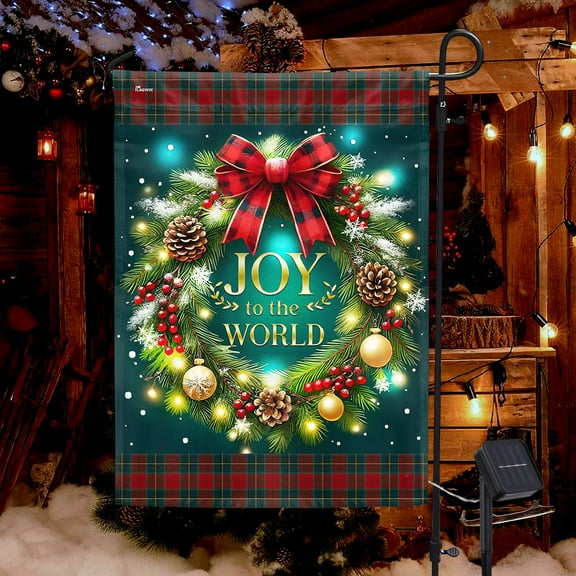 FLAGWIX Christmas Wreath Joy To The World Solar LED Garden Flag MLN4385SF - USA Flags Decor Indoor Outdoor