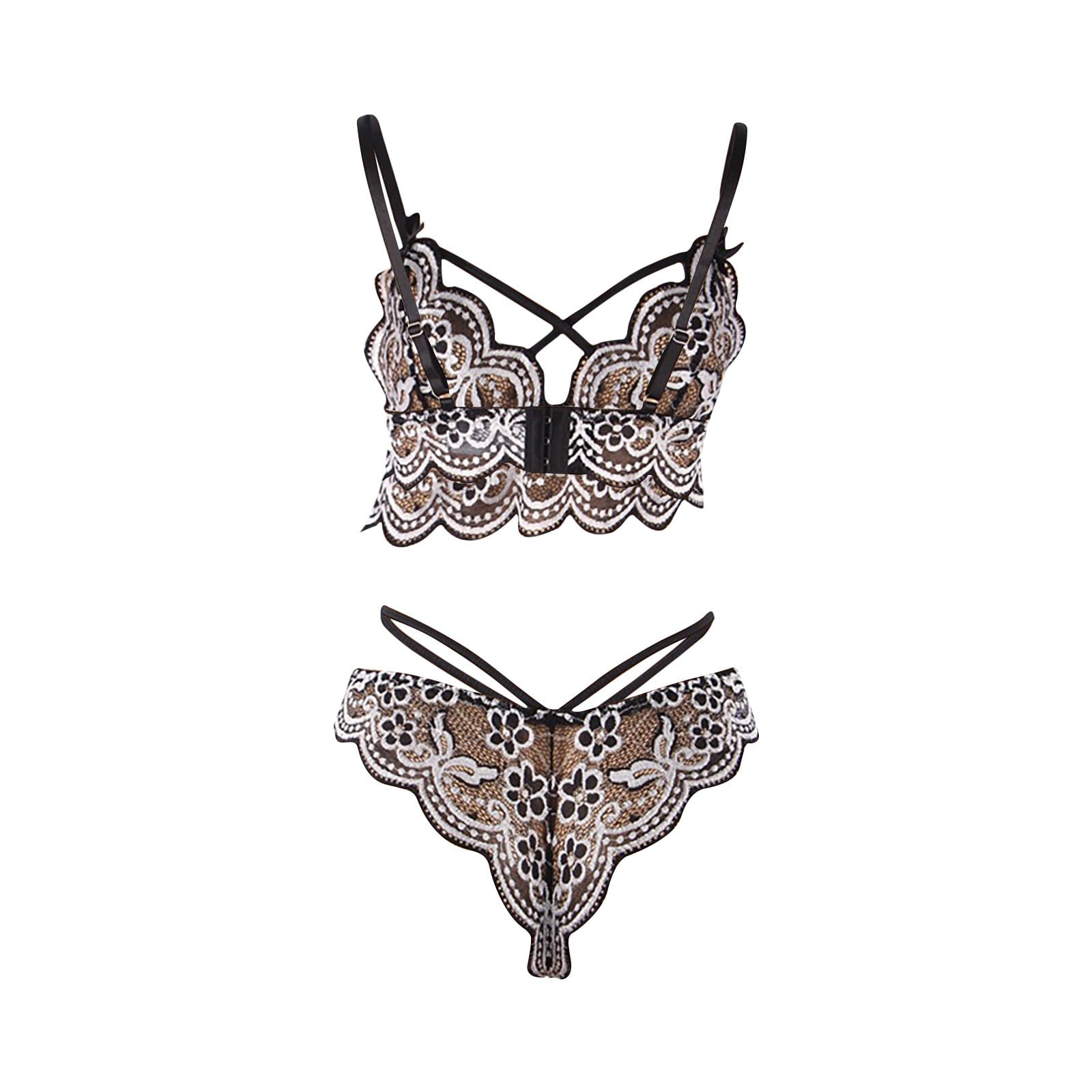 Women's Bra and Panties Lace Snap Exotic Two-piece Set Negligee Sexy  Lingerie Strappy Naughty Play Underwear Suit