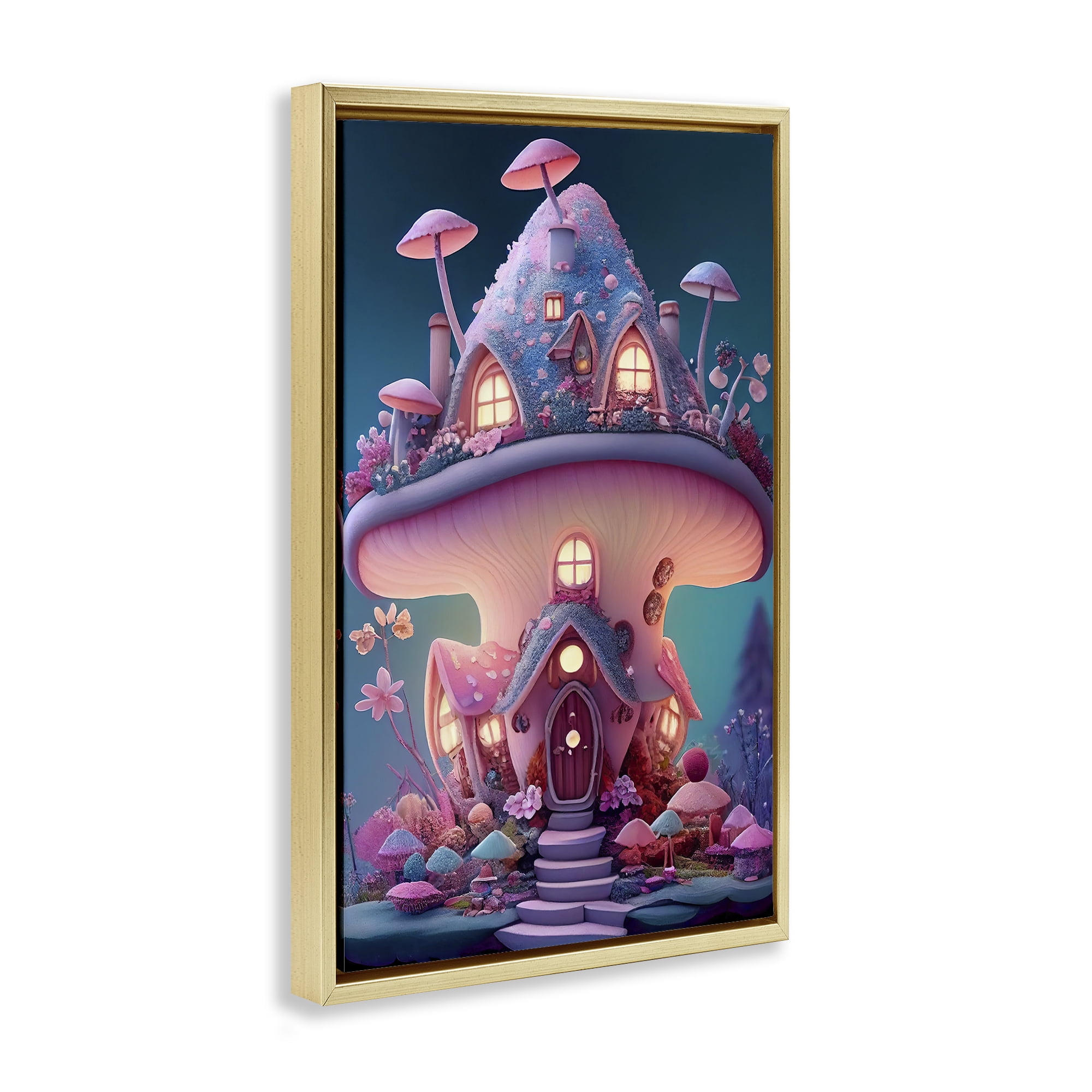 Stupell Industries Mystical Mushroom House Town & City Painting Gold Floater Framed Art Print Wall Art, 17 x 25