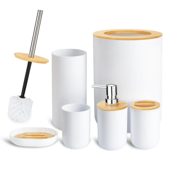 CERBIOR 6-Piece Bamboo Bathroom Accessory Set, Modern White