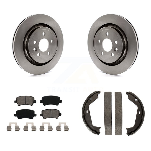 Transit Auto Rear Disc Rotors Semi-Metallic Pads and Parking Brake Shoes Kit for Car 2007-2009 Volvo S80 AWD with Vented Rotor K8S-104503