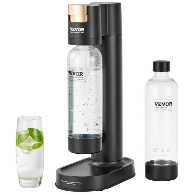 VEVOR Máquina para hacer agua con gas, máquina para hacer refrescos para carbonatar en el hogar, kit de inicio de agua Seltzer con 2 botellas de PET de 1 litro sin BPA, compatible con cilindro de CO2