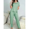 thumbnail image 4 of Defitshape Women's Summer Shorts Sleeve Pajama Pants Cinch Bottom Pant 2 Piece Lounge Cool Loungewear Crew Neck Home Elasthane Drawstring Nightwear Mint 12-14, 4 of 5
