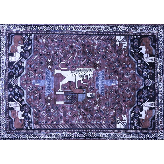 Ahgly Company Machine Washable Indoor Rectangle Animal Blue Traditional Area Rugs, 3' x 5'