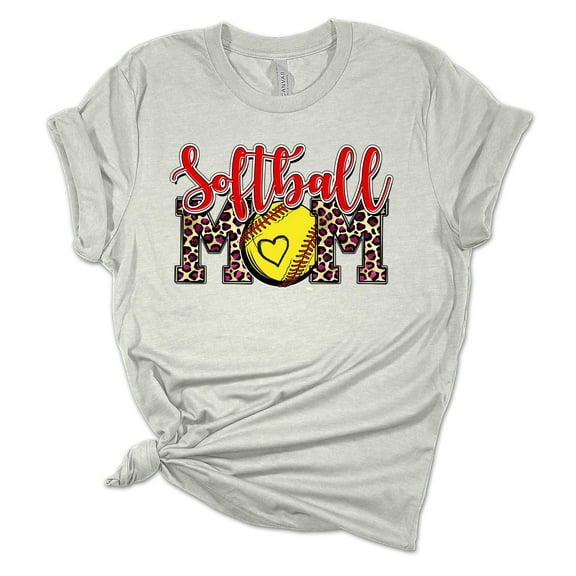 Womens Softball Tshirt Leopard Print Softball Mom Short Sleeve T-shirt-Athletic Heather-xl