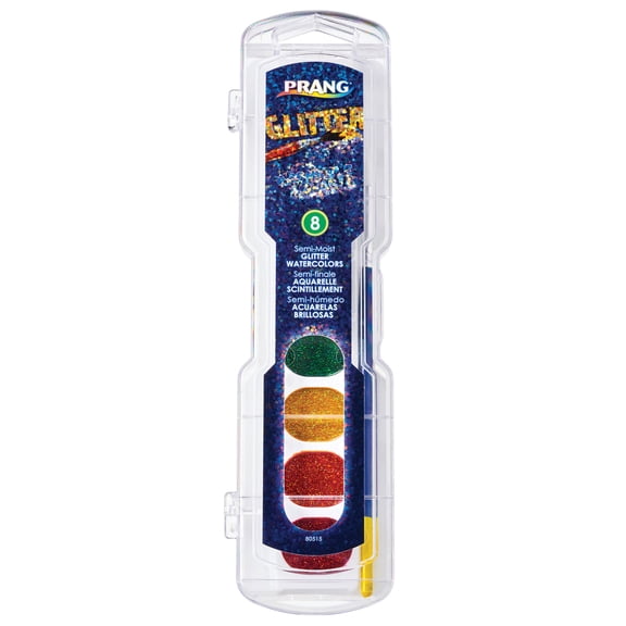 Prang Non-Toxic Washable Glitter Watercolor Paint Set, Assorted Colors, Set of 8 with Brush