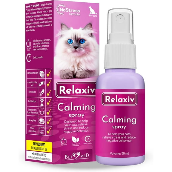 Calming Pheromone Spray & Scratch Repellent for Cats - Reduces Scratching Furniture, Pee - During Travel, Fireworks, Thunder, Vet Zone - Helps with Stress, Fighting, Hiding (1 pack 1.7 oz)